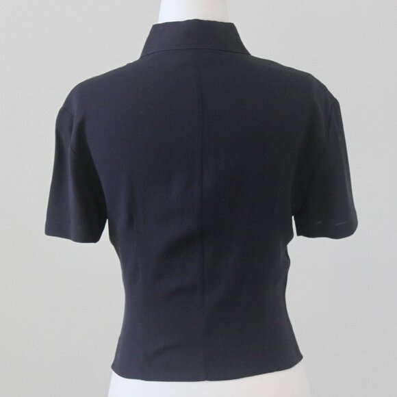 DKNY Vintage 90s 100% Silk Navy Blue Indie Preppy Tailored Button-Up Shirt Top 4 - Picture 7 of 8
